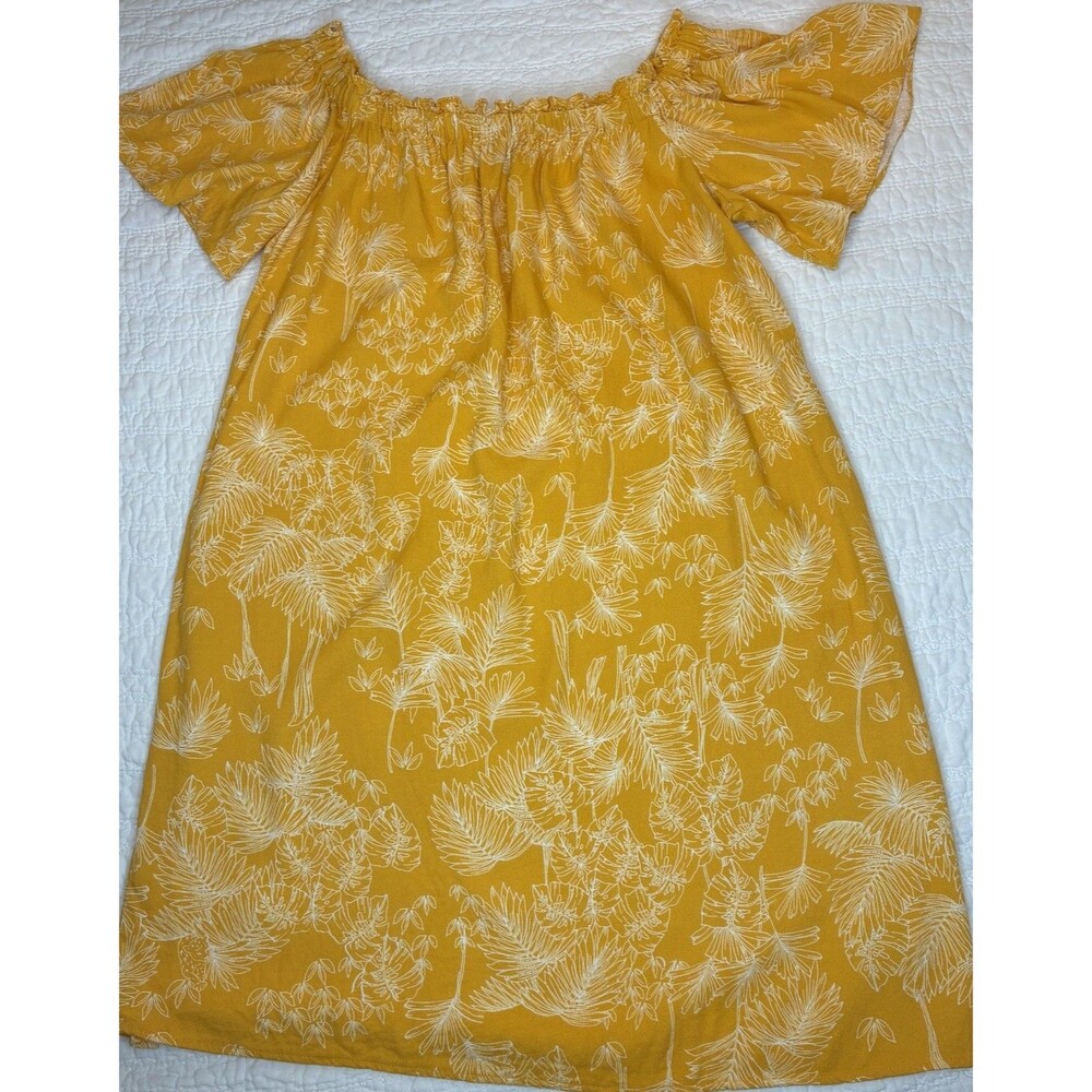 ana Yellow Shift Dress Sz LT Wide Scoop Off Shoulder Feminine Vacation Packable
